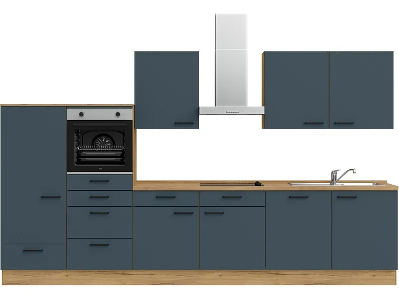 Komplette Küche mit Elektrogeräten MODUSET EASYTOUCH CLASSIC Fjordblau 60x360cm