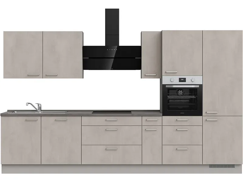 Komplette Küche mit Elektrogeräten MODUSET RIVA PREMIUM Beton Grau 60x360cm