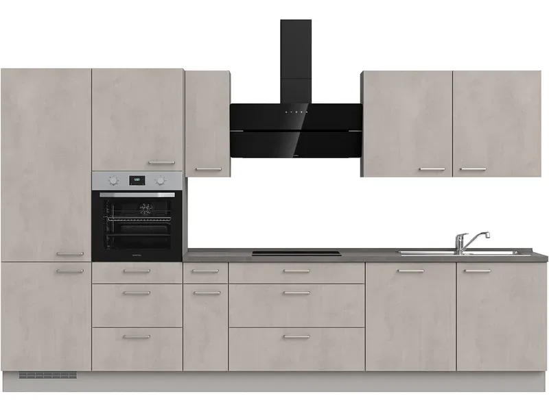 Komplette Küche mit Elektrogeräten MODUSET RIVA PREMIUM Beton Grau 60x360cm
