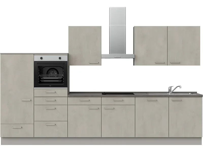 Komplette Küche mit Elektrogeräten MODUSET RIVA CLASSIC Beton Grau 60x360cm