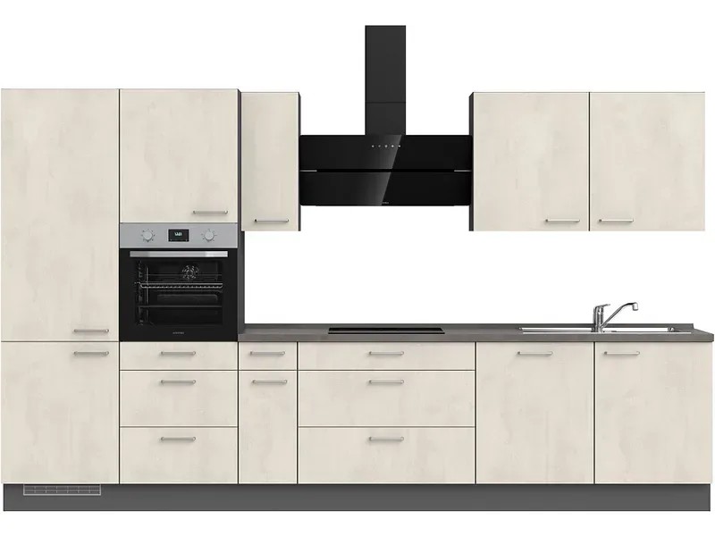 Komplette Küche mit Elektrogeräten MODUSET RIVA PREMIUM Weissbeton 60x360cm