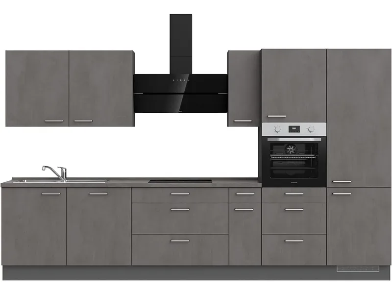 Komplette Küche mit Elektrogeräten MODUSET RIVA PREMIUM Beton Schiefergrau 60x360cm