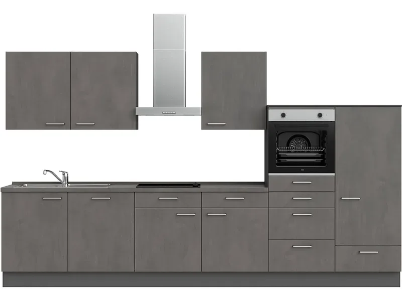Komplette Küche mit Elektrogeräten MODUSET RIVA CLASSIC Beton Schiefergrau 60x360cm