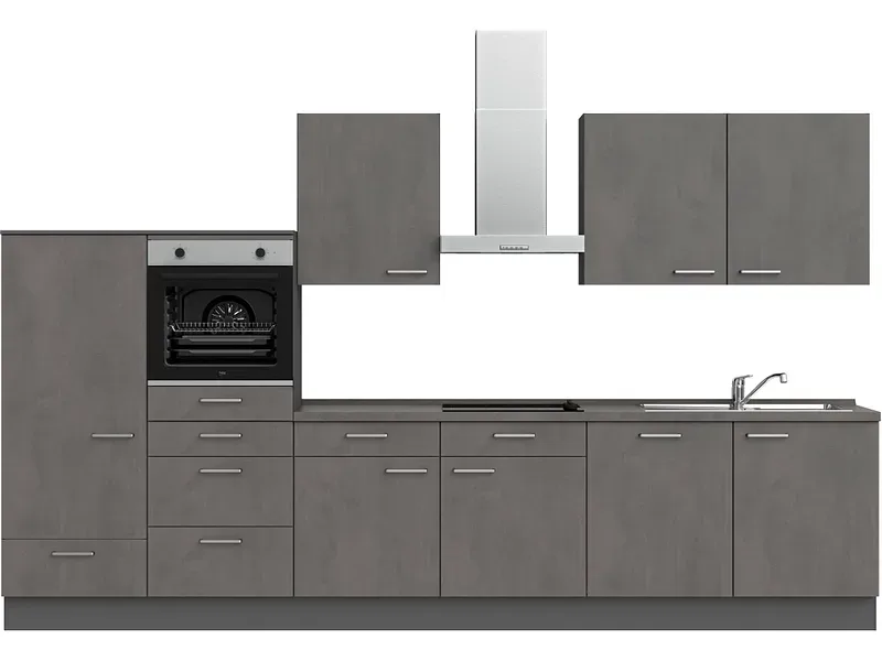 Komplette Küche mit Elektrogeräten MODUSET RIVA CLASSIC Beton Schiefergrau 60x360cm
