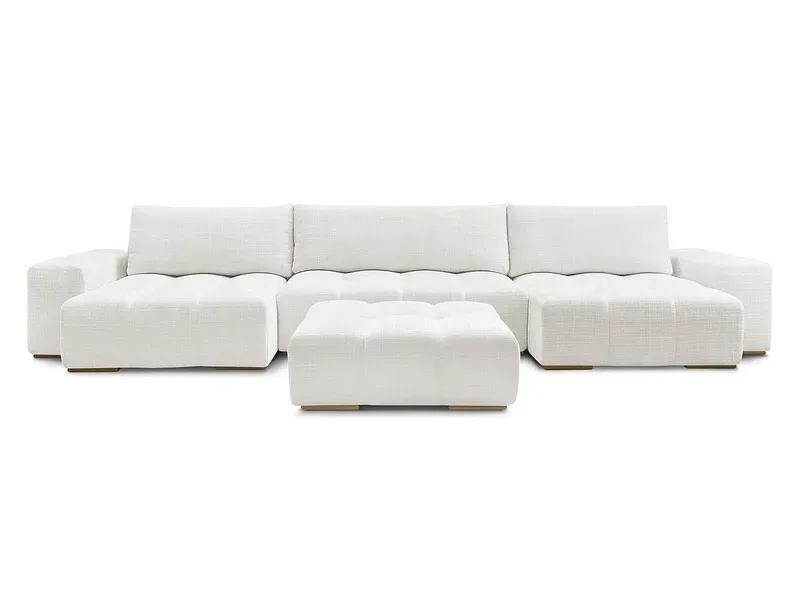 Panorama-Ecksofa mit Hocker BOBOCHIC ANAKIN Stoff mit Textur weiss