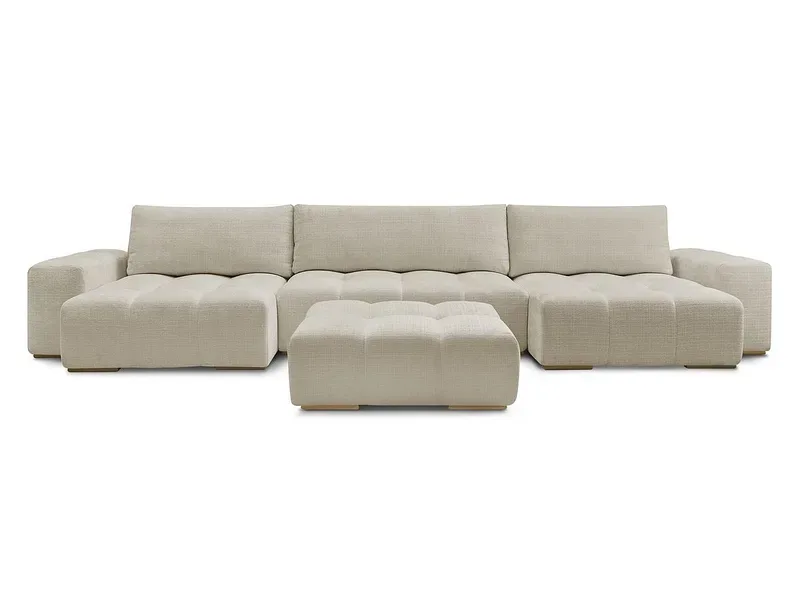 Panorama-Ecksofa mit Hocker BOBOCHIC ANAKIN Stoff mit Textur beige