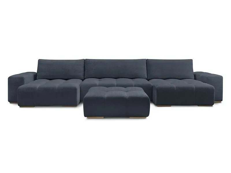 Panorama-Ecksofa mit Hocker BOBOCHIC ANAKIN Stoff mit Textur dunkelblau