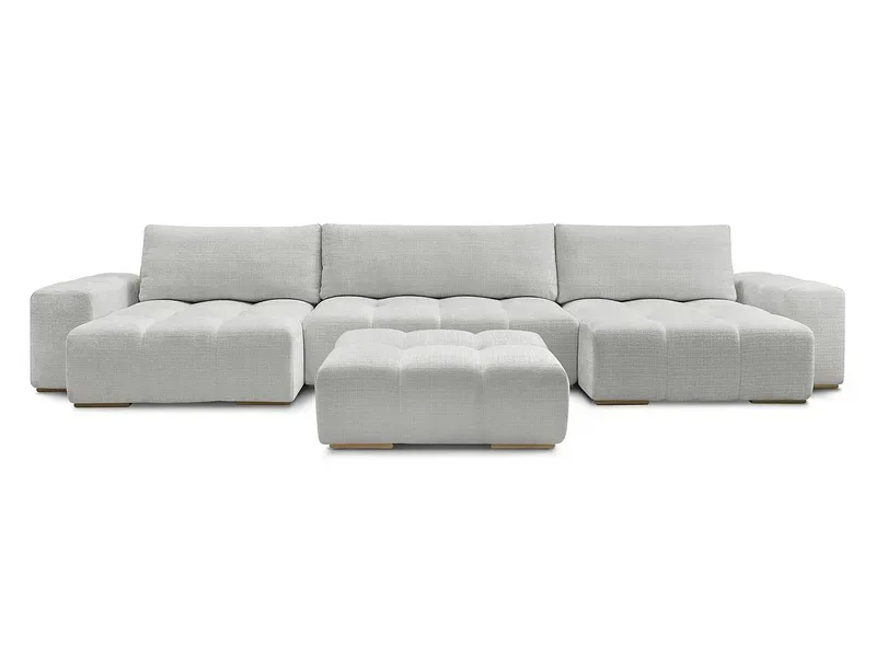 Panorama-Ecksofa mit Hocker BOBOCHIC ANAKIN Stoff mit Textur hellgrau