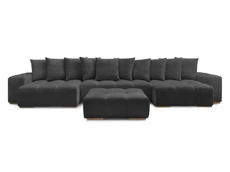 Panorama-Ecksofa mit Hocker BOBOCHIC ANAKIN Stoff mit Textur schwarz
