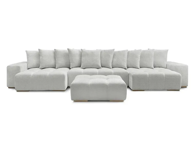 Panorama-Ecksofa mit Hocker BOBOCHIC ANAKIN Stoff mit Textur hellgrau