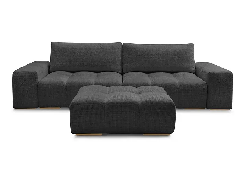 3er Sofa mit Hocker BOBOCHIC ANAKIN Stoff mit Textur schwarz