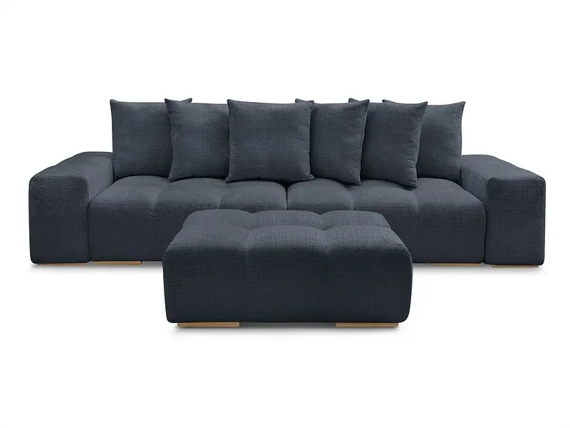 3er Sofa mit Hocker BOBOCHIC ANAKIN Stoff mit Textur dunkelblau
