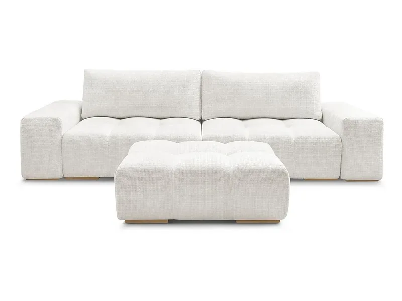 3er Sofa mit Hocker BOBOCHIC ANAKIN Stoff mit Textur weiss