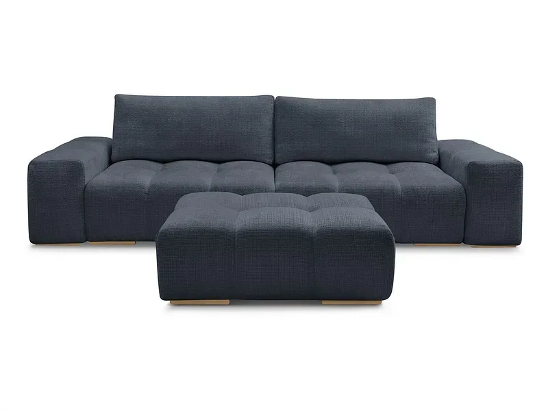3er Sofa mit Hocker BOBOCHIC ANAKIN Stoff mit Textur dunkelblau