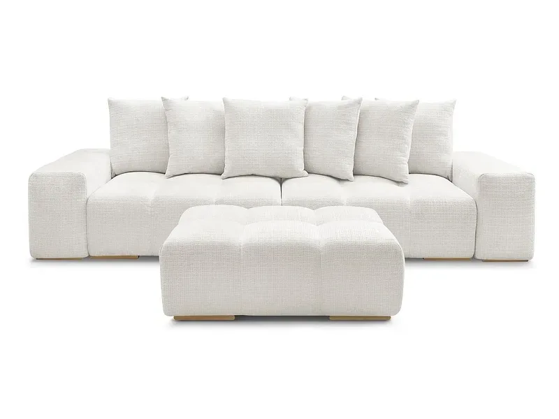 3er Sofa mit Hocker BOBOCHIC ANAKIN Stoff mit Textur weiss