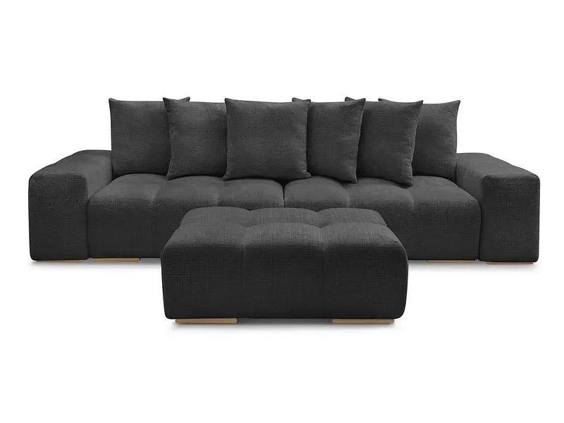 3er Sofa mit Hocker BOBOCHIC ANAKIN Stoff mit Textur schwarz