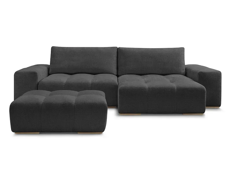 Ecksofa mit Hocker BOBOCHIC ANAKIN Stoff mit Textur schwarz