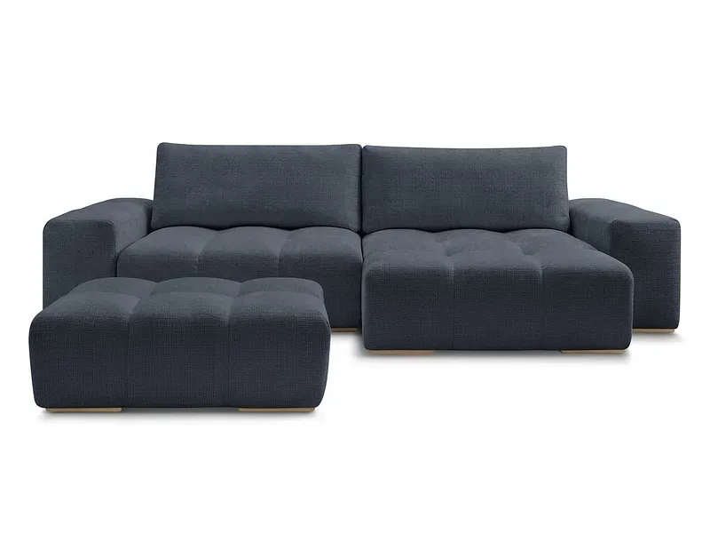 Ecksofa mit Hocker BOBOCHIC ANAKIN Stoff mit Textur dunkelblau