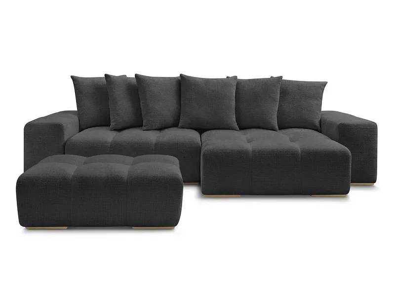 Ecksofa mit Hocker BOBOCHIC ANAKIN Stoff mit Textur schwarz