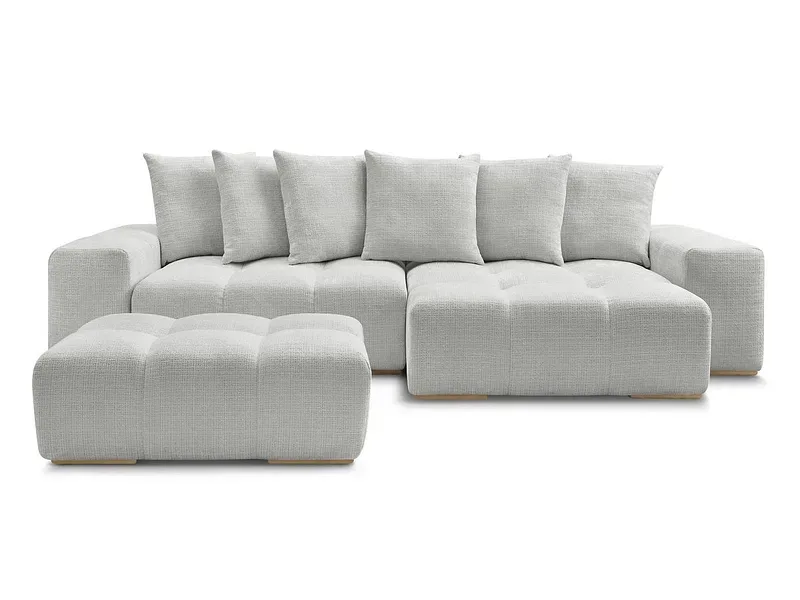Ecksofa mit Hocker BOBOCHIC ANAKIN Stoff mit Textur hellgrau