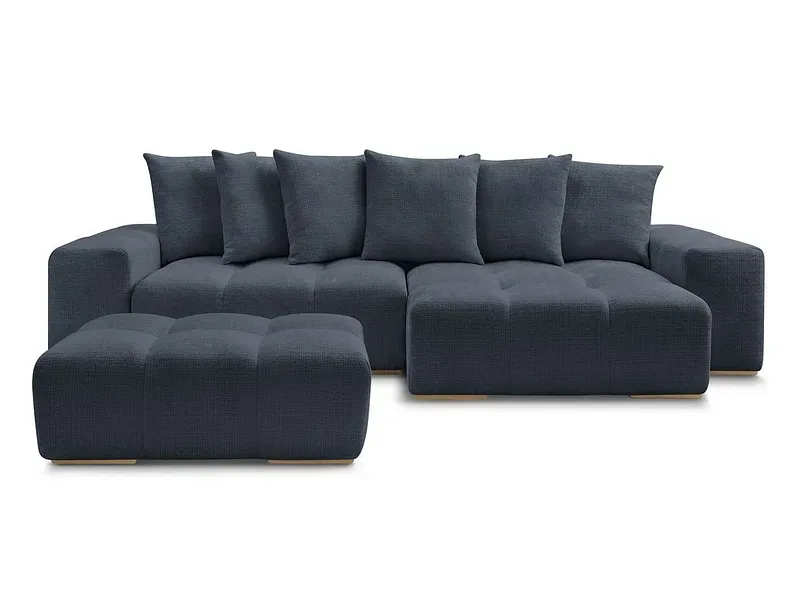 Ecksofa mit Hocker BOBOCHIC ANAKIN Stoff mit Textur dunkelblau