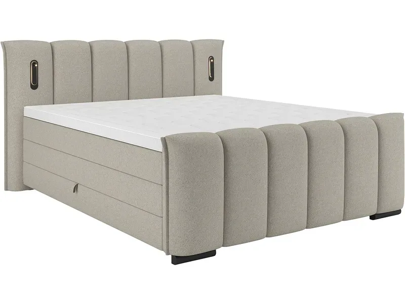 Boxspringbett ELYSIA dunkelbeige 160x220cm halbfest
