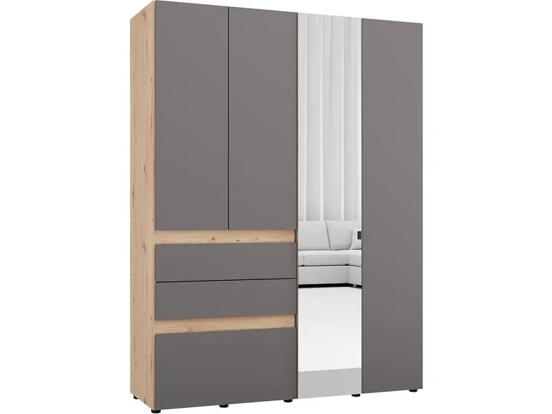 Drehtürenschrank HELSINKI graphite gray 4 Türen 3 Schubladen