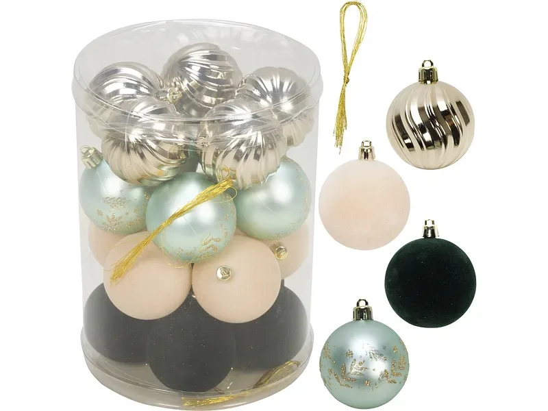 Set 20 Weihnachtskugeln MERRY grün