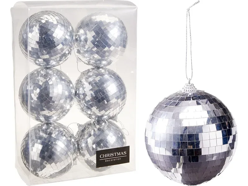 Set 6 Weihnachtskugeln MERRY silber