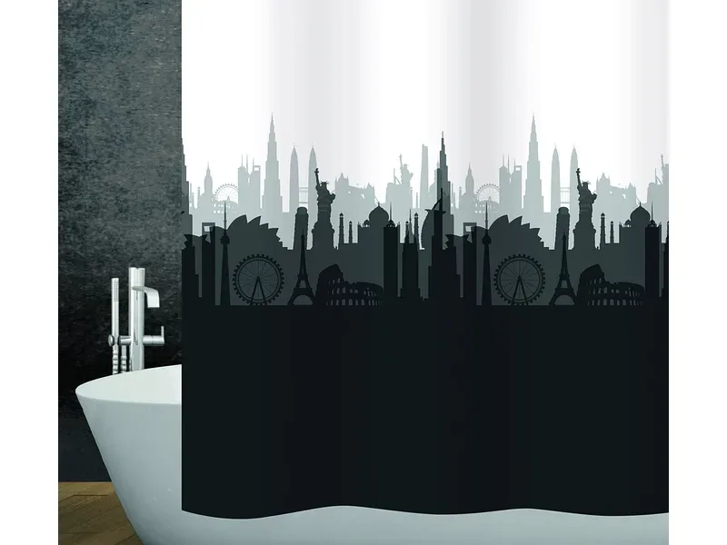 Diaqua - Duschvorhang Textil City, 180X180CM, Schwarz/Weiss