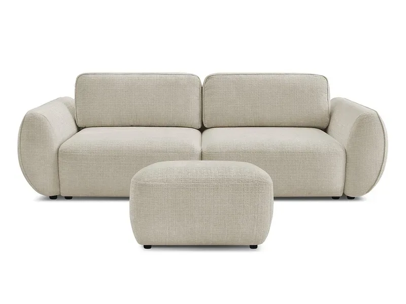 3er Sofa mit Hocker BOBOCHIC DENISE Stoff mit Textur beige