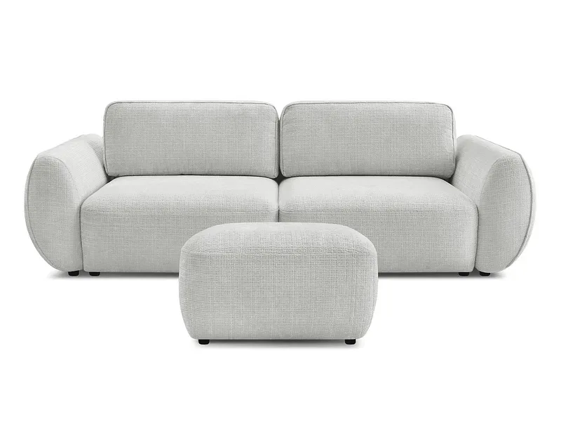 3er Sofa mit Hocker BOBOCHIC DENISE Stoff mit Textur hellgrau