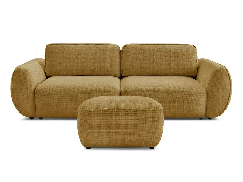 3er Sofa mit Hocker BOBOCHIC DENISE Stoff mit Textur gelb