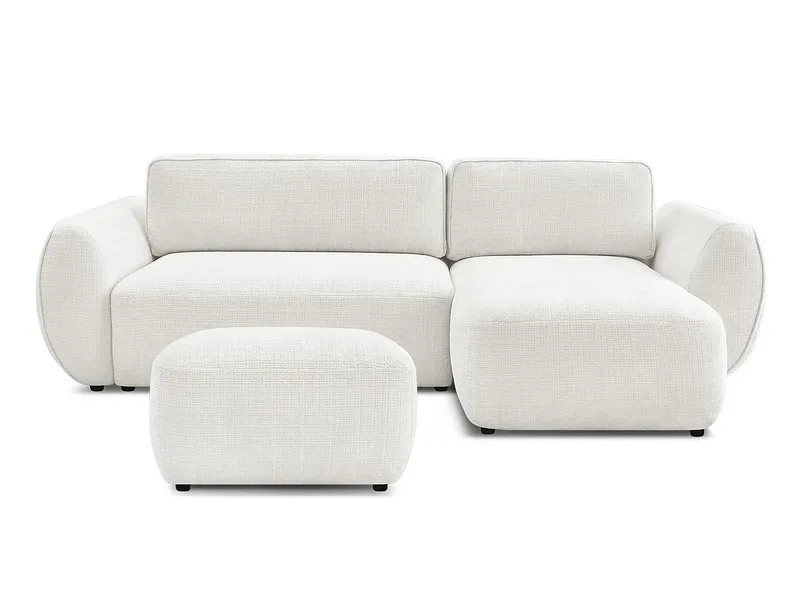Ecksofa mit Hocker BOBOCHIC DENISE Stoff mit Textur weiss