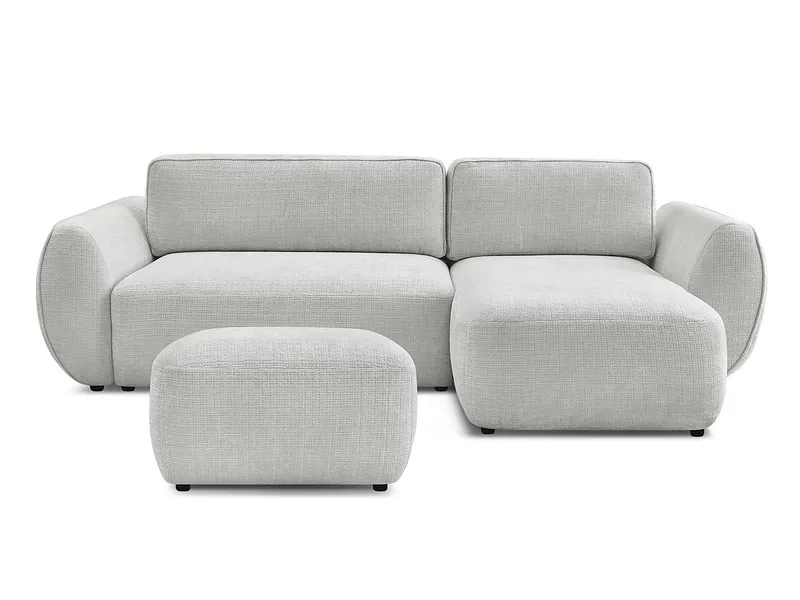 Ecksofa mit Hocker BOBOCHIC DENISE Stoff mit Textur hellgrau