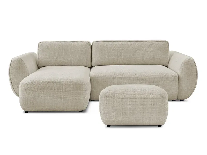 Ecksofa mit Hocker BOBOCHIC DENISE Stoff mit Textur beige
