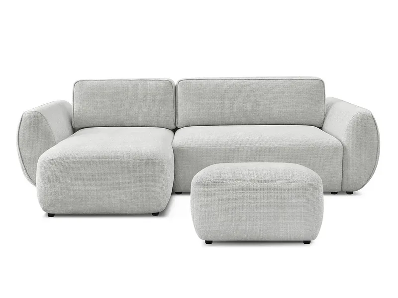 Ecksofa mit Hocker BOBOCHIC DENISE Stoff mit Textur hellgrau