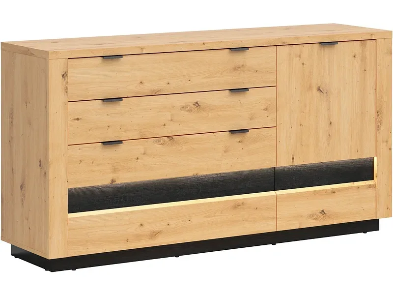 Kommode OSTIA 1 Tür 4 Schubladen 42x161x85cm artisan eiche laminiert