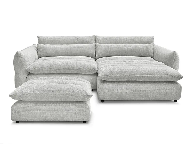 Ecksofa mit Hocker BOBOCHIC NEIL Stoff mit Textur hellgrau
