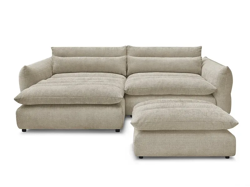 Ecksofa mit Hocker BOBOCHIC NEIL Stoff mit Textur beige