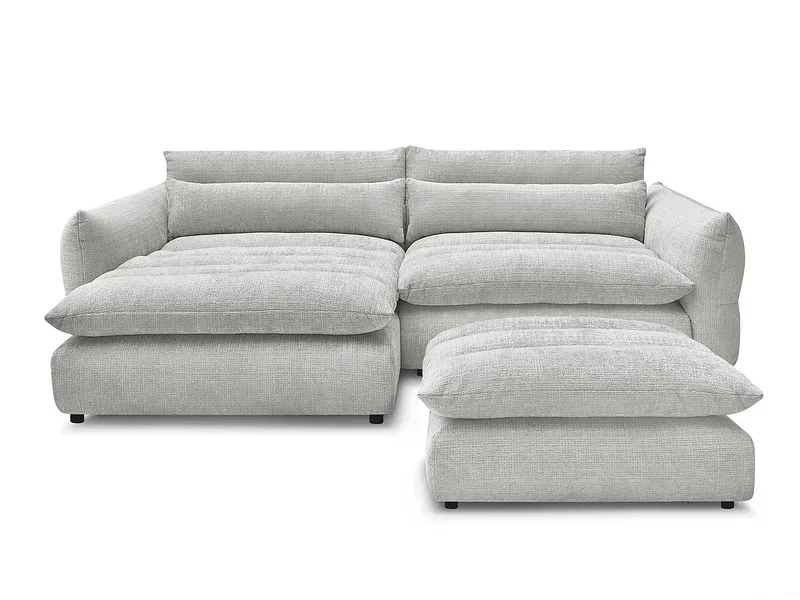 Ecksofa mit Hocker BOBOCHIC NEIL Stoff mit Textur hellgrau