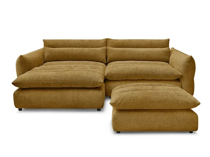 Ecksofa mit Hocker BOBOCHIC NEIL Stoff mit Textur gelb