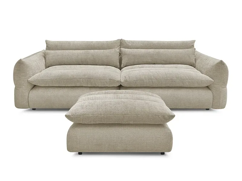 3er Sofa mit Hocker BOBOCHIC NEIL Stoff mit Textur beige