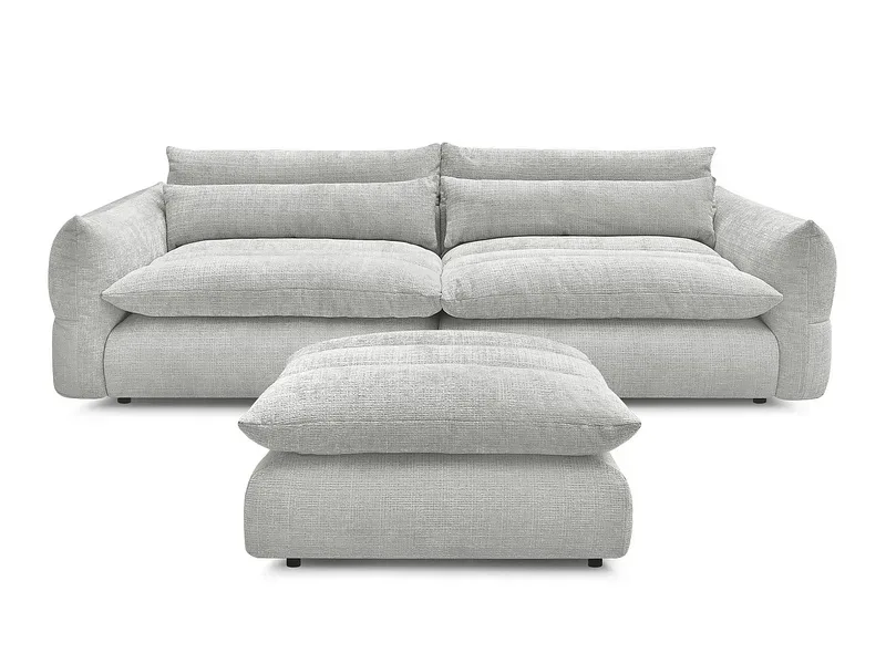 3er Sofa mit Hocker BOBOCHIC NEIL Stoff mit Textur hellgrau