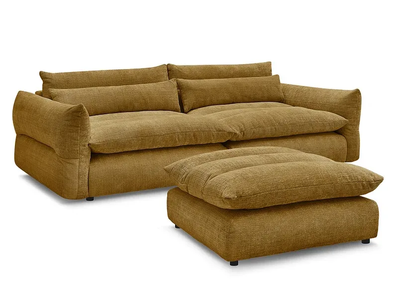 3er Sofa mit Hocker BOBOCHIC NEIL Stoff mit Textur gelb