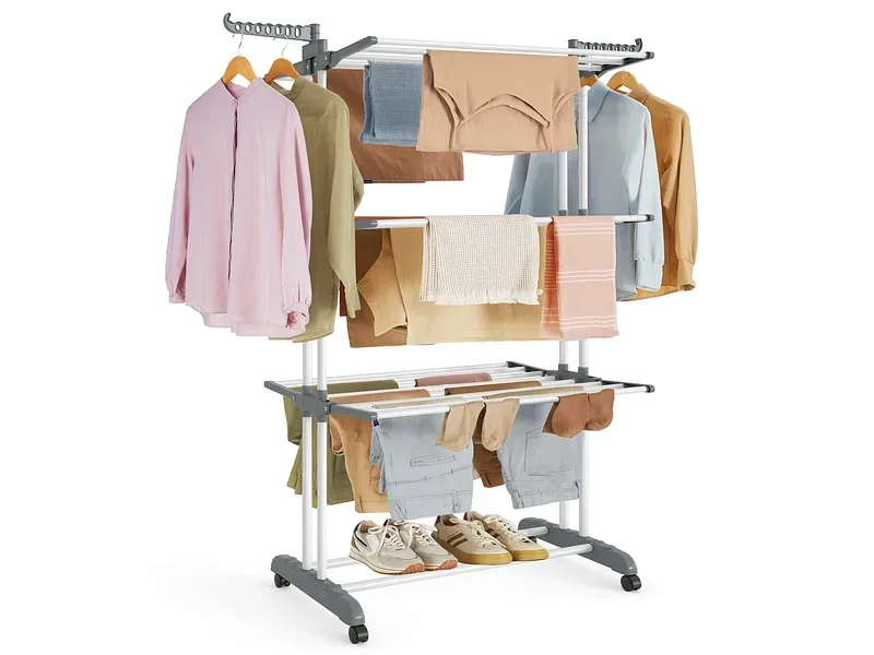 Songmics - Wäscheständer klappbar mit Rollen, One Size, Weiss