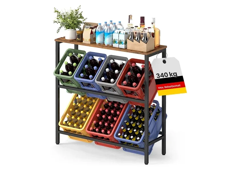 SONGMICS Regal für Getränkekisten RUSTIK 105.4x40x117.3cm edelstahl melamin