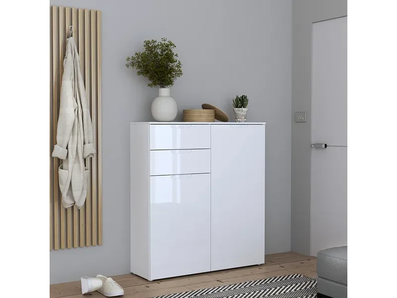Kommode SIENNA 2 Türen 2 Schubladen 34.4x110.1x120.1cm weiss glänzend dekor