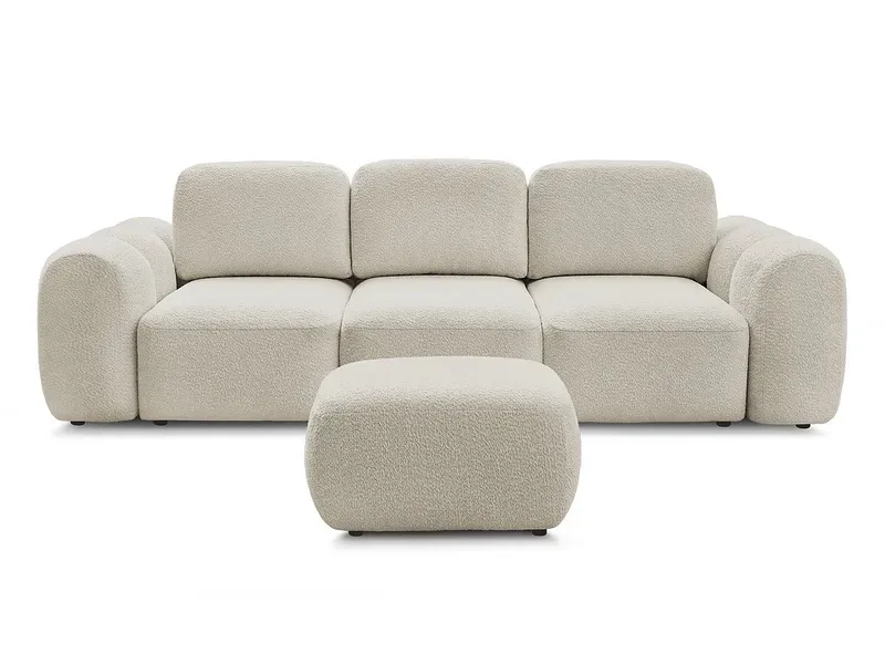 3er Sofa mit Hocker BOBOCHIC MONTAIGNE Boucle-Stoff beige