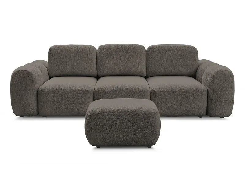 3er Sofa mit Hocker BOBOCHIC MONTAIGNE Boucle-Stoff rotbraun